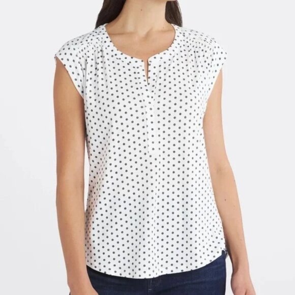 Daniel Rainn Black White Polka Dot Striped Hem Blouse Size Small - Picture 1 of 4